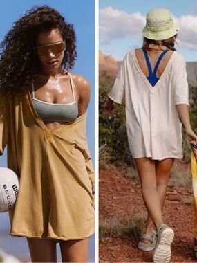 NWT Free People REVERSIBLE Hot Shot Tee Romper - SOLD OUT cream color w/ POCKETS